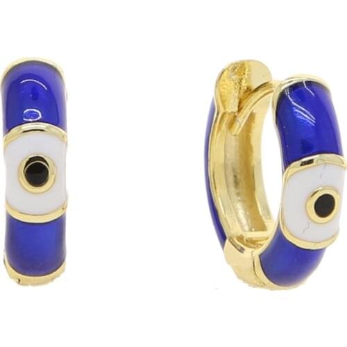 NEW 2021 PINK Blue Enamel Hoop Eye Earrings Gold Color Evil Eye Round Earrings Trendy Small Huggie Female Hoops for Woman