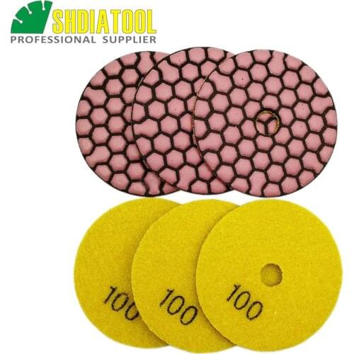 SHDIATOOL 6pcs 80mm #100 Resin Bond Flexible Diamond Dry Polishing Pads 3inch Sanding Disc Granite Marble Ceramic grinding disc