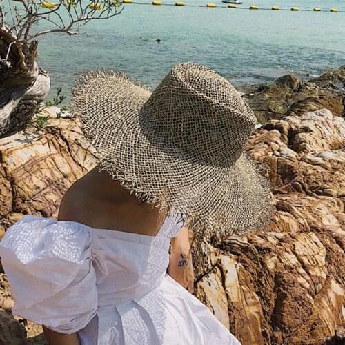 Natural Grasses Fashion Summer Hat Women Straw Beach Visor Protection Sun Hats Unisex Wide Brim Sunhat Chapeau Dropshipping