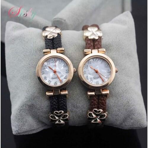 Shsby New fashion hot-selling womens long leather female watch Rose gold watch with flower women dress watches