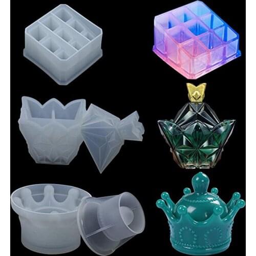 Silicone Jewelry Box Resin Mold 9-Slot Lipstick Organizer Mold 3D Crown Jewelry Storage Box Pyramid Trinket Epoxy Mold