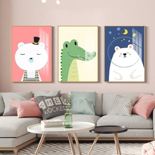 Nordic small fresh cartoon crocodile bear stars moon childrens room murals poster print picture canvas decorative picture
