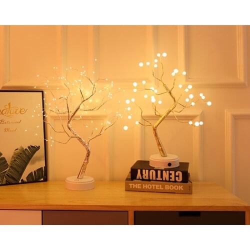 Led Copper Wire Light Tree Light Touch Switch Pearl Sky Star Usb Night Light Lamps Table Decoration Night Lamp Dropship