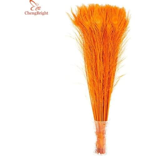 ChengBright 50 Pcs/Lot 70-80CM/28-32 Inch Orange Bright Color Peacock Feathers DIY Feather Decoration Peacock Feather plume