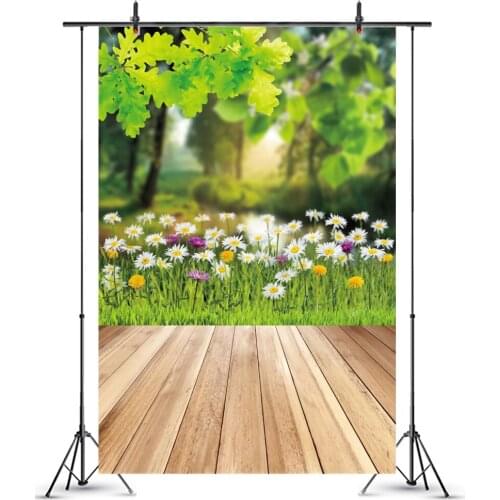 Spring Backdrop for Photography Easter Egg Wooden Floor Forest Flower Scenery Background Photo Studio Children Photoshoot Props