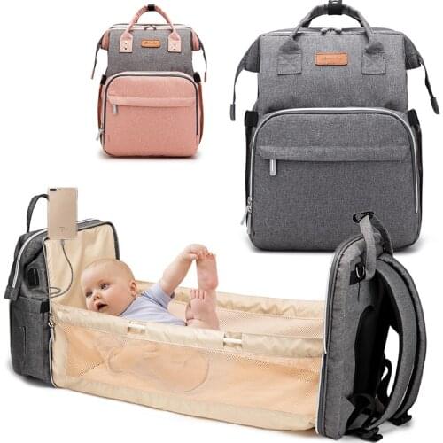 USB Baby Diaper Bag Baby Folding Bed Waterproof Maternity Bag For Stroller Nappy Bag Large Capacity Multifunction Mummy Bags