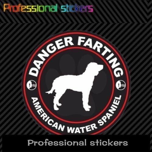 Danger Farting American Water Spaniel Sticker Decal Adhesive Vinyl Dog Canine PVC Waterproof Stickers