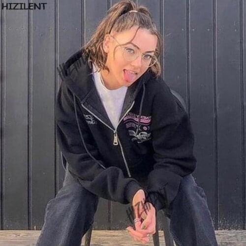 Vintage letter graphics Oversized Hoodies Female Zip Up Long Sleeve Women Sweatshirt Y2K Kawaii Harajuku Winter Grunge clothing