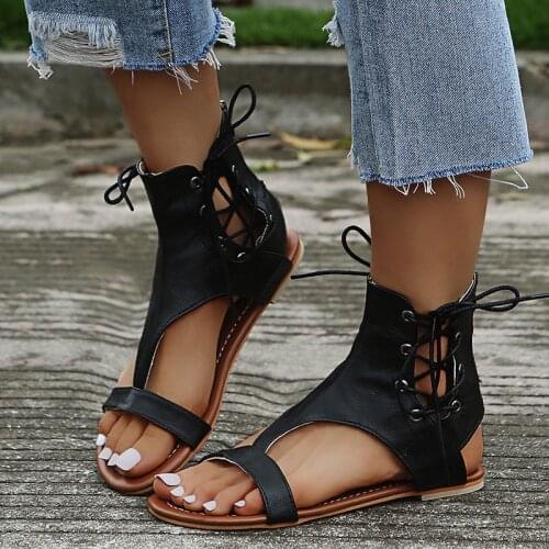 2021 Womens Sandals Summer New Fashion Cross Strap Flat Shoes Plus Size European And American Casual Sandals Female Shoes