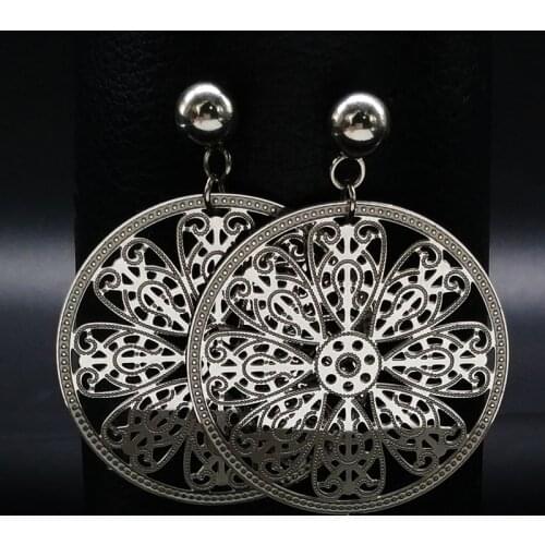 2021 Round Flower Stainless Steel Stud Earings Women Jewellery Silver Color Earings Fashion Jewelry boucles d'oreille E612200