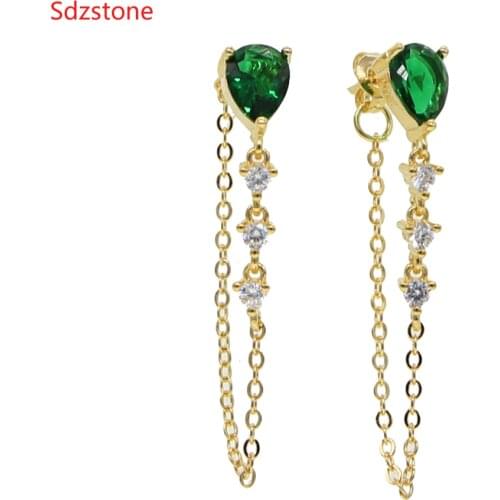 Gold Color Handcuff Long Chain Heart Zirconia Tassel Earrings Women Lady Unique Fashion Jewelry Minimal Stacking Cuff Earring