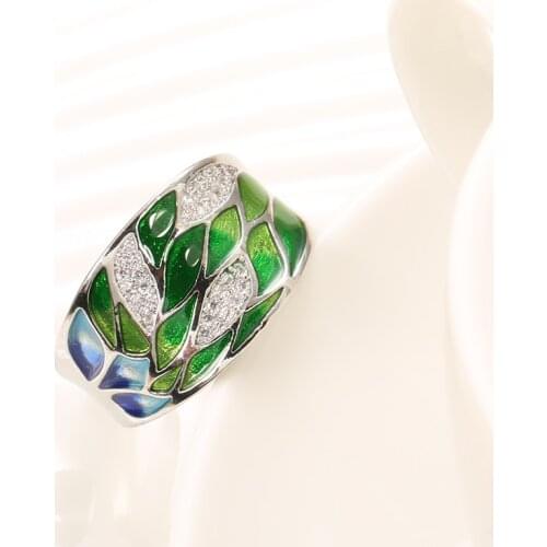Kinel 925 Silver Jewelry For Women Green Bamboo Leaves Unique Rings Elegant Handmade Enamel Fine Jewelry Fresh gifts