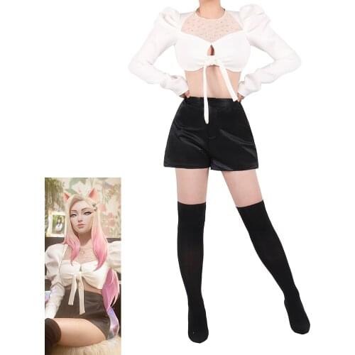 Anime Game LOL Ahri Nine-Tailed Fox Daily Wear Sexy Outfit Top+Shorts Stage Dress Women Cosplay Costume Halloween Free Shipping