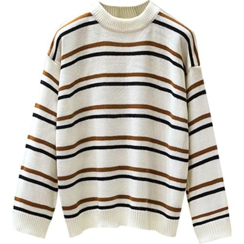 New Women Stripe Sweater New 2021 Autumn Winter Loose Long Sleeve Pullover Tops Korean Ladies Knitted Patchwork Korean Sweaters