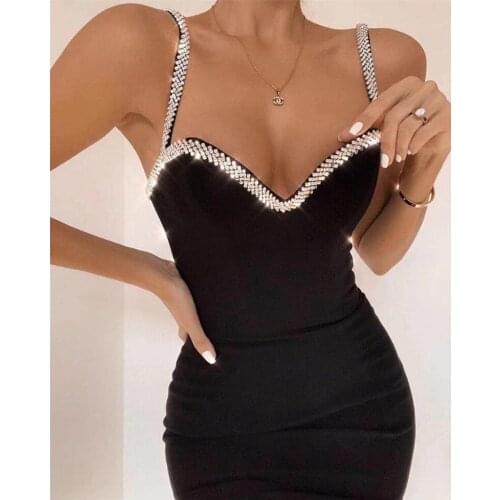 New Women Fashion 2021 Sexy Sleeveless Sparkly Black Summer Bandage Dress Designer Elegant Evening Party Dress Vestido