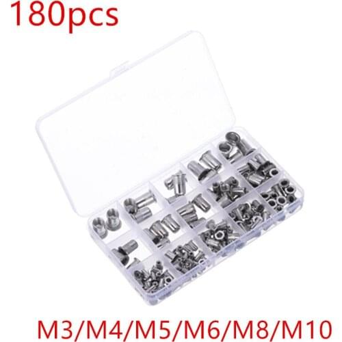 180Pcs/set M3/M4/M5/M6/M8/M10 Stainless Steel Nut Lock Nut Locknut Assortment Tool Kits