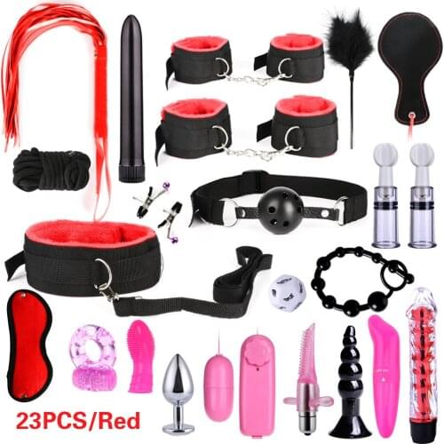 23pcs/10/9/7 bdsm sex whip anal plug toys Handcuffs G-spot Vibrators Adult Game no nail gel SM bdsm bondage for women sex toys