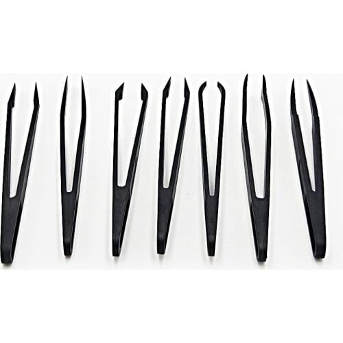 7pcs precision tweezer Set Anti Static Tool Plastic tweezer Heat Resistant tool Pointed flat,elbow head