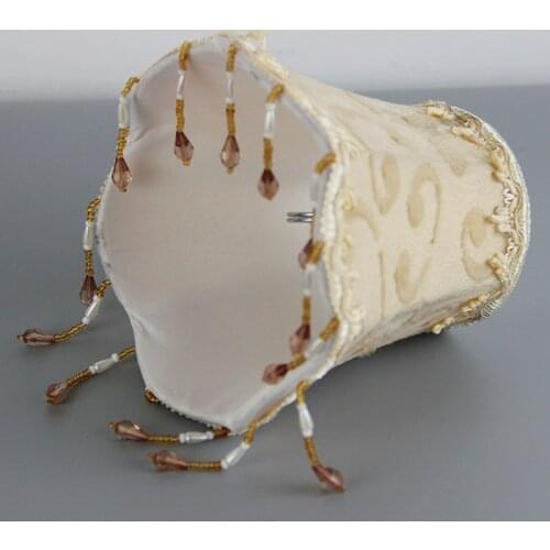 1PCS Luxury Flannel Fabric Lamp Shades With Beads,DIY Home Decoration Chandelier Wall Light Lampshade,Clip on
