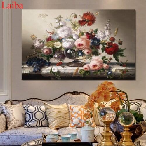 5D DIY Diamond PaintingEuropean art, still life flowers, cross stitch full square/round diamond embroidery mosaic painting