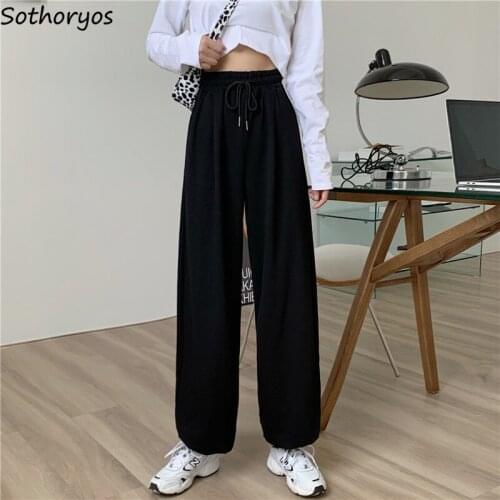 Casual Pants Women Full-length Solid Design Harem Elastic High Waist Korean Style Trendy Street Wear Loose Females Jogger Simple