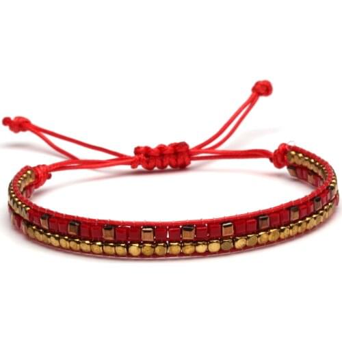 Boho Miyuki Glass Seed Beads Square Copper Bead Handmade Bracelet Women Men 2020 New Fashion Pink Red Blue Adjustable Jewelry He