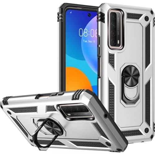 For Huawei P Smart 2021 Case Silicone Rugged Bumper Armor Hard Back Cover Case For PSmart 2021 Phone Cases Magnetic Ring Holder