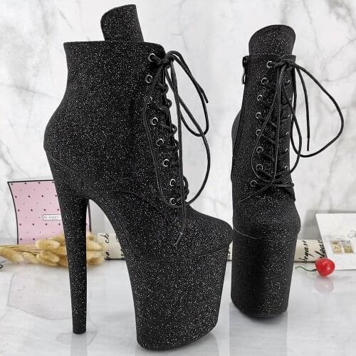 Leecabe Black Glitter Upper 20CM/8inches Pole dance shoes High Heels Pole Dance boot