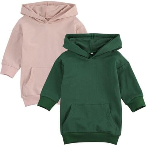 1-5Years Autumn Fashion Kids Girls Hoodies Dress Outfits Solid Long Sleeve Pullover Pocket Long Length Straight Dress
