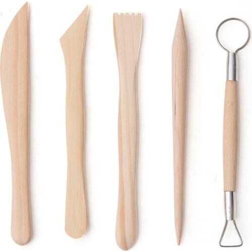Pottery Clay Sculpture Tools Wooden 5-piece Texture Tool DIY Ceramic Crafts Clay Sculpture Common Tools Modeling Tools