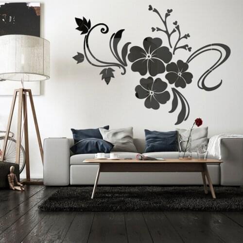 Exquisite Flower Wall Stickers Mirror Acrylic Decorative TV Sofa Background Wallpaper Decals Quality 3D Murals Posters 5 Colors