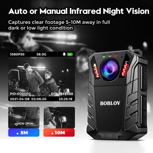 BOBLOV KJ09 1296P Body Camera 64GB Recording Wearable Video Cam IP66 Waterproof Support External Lens Simultaneous Recorder