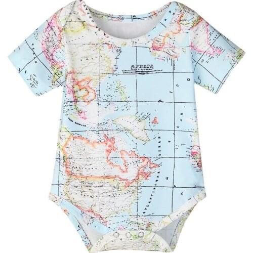 Baby Boy Girl Map Pattern Short-sleeved Rompers Newborn Kids Casual Triangle Bodysuit Jumpsuit 2021