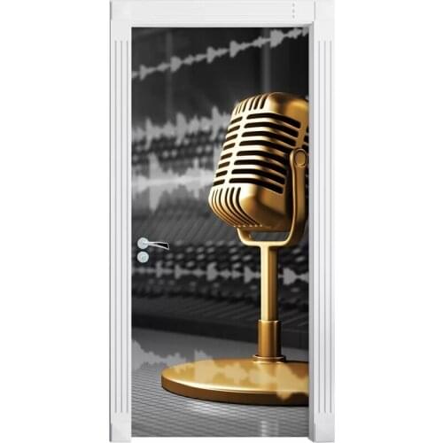 Creative Door Sticker Gold Microphone Door Mural Door Cover Wall Stickers Kitchen Wallpaper Renew Mural Decal Kids Home Decor