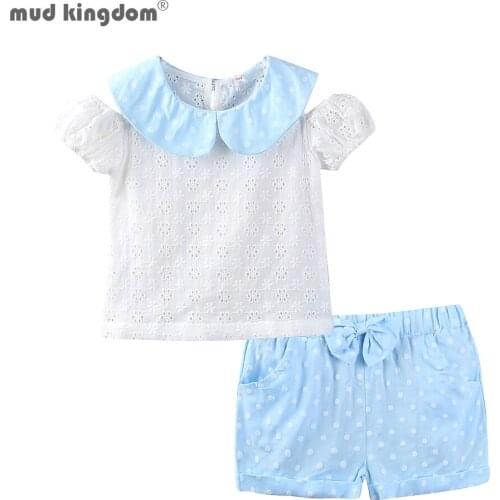 Mudkingdom Girls Outfits Hollow-Carved Design Tops Polka Dots Bow Shorts Sets Summer