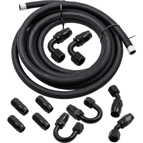 10AN Stainless Steel Braided Gas/Oil/Fuel Line Hose+10Hose End Male Fitting Kit