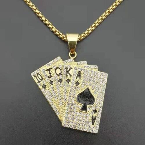 Fashion Trend Personality Hip Hop Punk Style Gold Poker Playing Cards Creative Unique Design Men Pendant Square Necklace