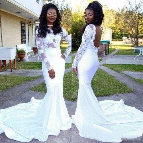 Fashion IIISion Lace Long Sleeves Wedding Dresses Sweep Train Sexy Backless Vintage Style Bridal Gowns