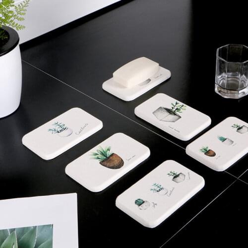 Cartoon Cactus Diatom Mud Soap Hoder Cup Mats Water Absorption Diatom Ooze Tableware Mat Home Decor Tool For Bathroom Kitchen