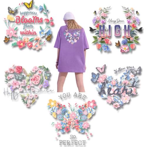 Flowers and Butterfly Stickers on fabric Iron-on Transfers Patches for Kids Clothing Jacket Stickers t shirts