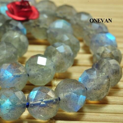 ONEVAN Natural A+ Blue Flash Labradorite Faceted Round Charm Beads 6mm Gemstone Bracelet Necklace Jewelry Making Diy Gift Design