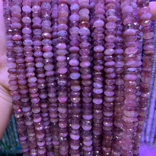Natural Pink Cherry Quartz Beads Faceted Rondelle Loose Stone Beads For Jewelry Making Beads Women Bracelets Necklace Earring