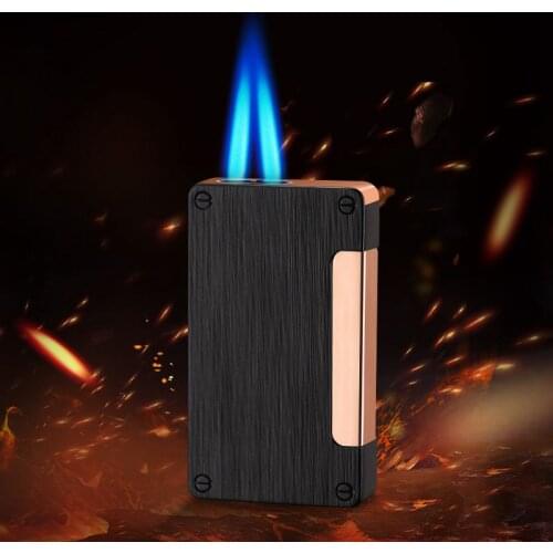 Unusual Butane Double Fire Lighter Metal Windproof Torch Jet Lighter Mini Cigarette Cigar Lighter Candle Firework Ignition Tool