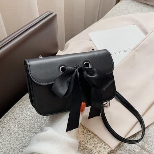 New Women Bag Bow Korean PU Flap Fashion Lady Solid Shoulder Bags Pures And Bags Crossbody All-match Sweet Women Bag