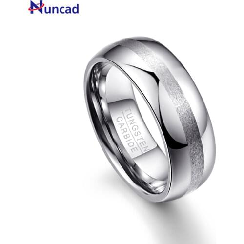 Nuncad Mens 8mm Matte Finish Brushed Center High Polished Domed Tungsten Wedding Band Rings Size 7-12