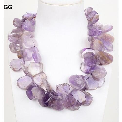 GuaiGuai Jewelry Natural 2 Strands 30MM lavender Flake Purple Amethyst Crystal Necklace 20inch