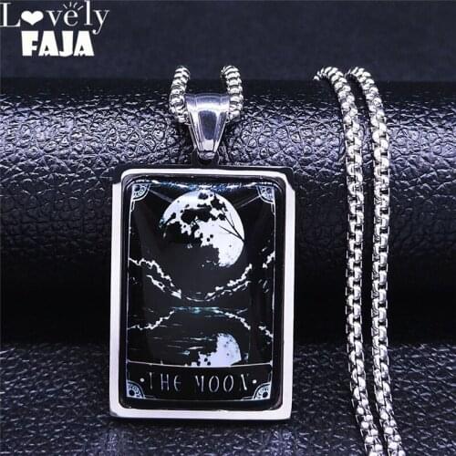 Tarot Small Tin Sign - The Moon Stainless Steel Glass Necklaces Women/Men Geometry Necklace Jewelry collier homme NXS04