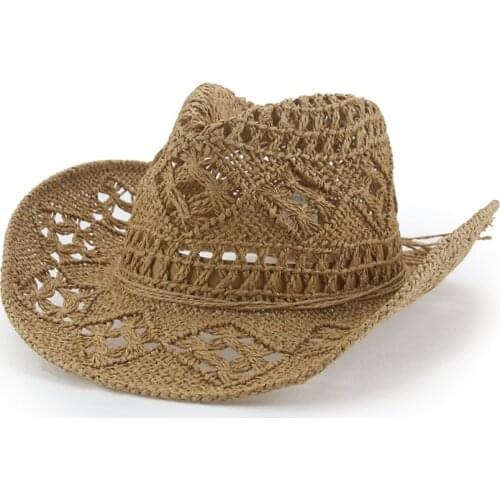 Women hats summer spring handmade hollow straw hats solid band rope bowknot outdoor beach casual elegant sun protective sun hats