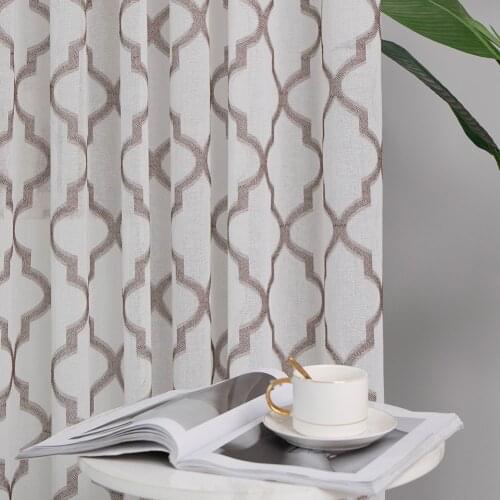 Geometric Sheer Curtains for Living Room Bedroom Faux Linen Jacquard Floral French Window Treatment Sliding Door Drapes