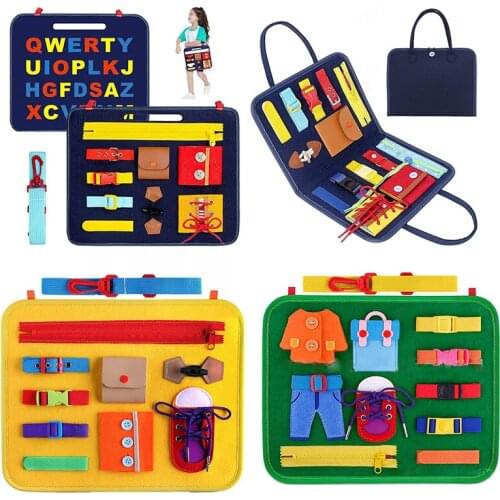 Busy Board Buckle Montessori Toy Essential Educational Sensory Board For Toddler Ntelligence Development Zip Button Lace Up Tool